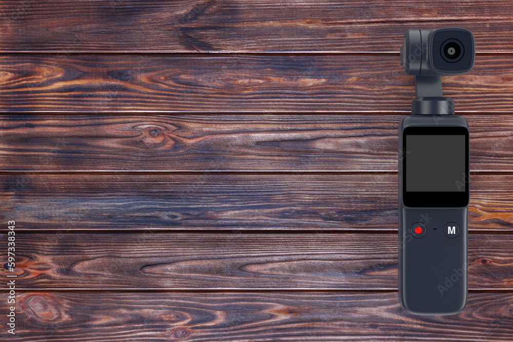 Aufkleber pocket handheld gimbal action camera. 3d rendering