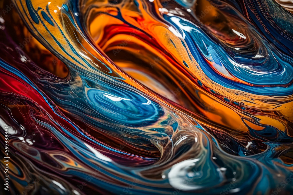 Aufkleber beautiful abstraction background texture of vibrant liquid paints in blending flow mixing together. 