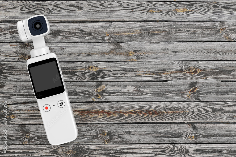 Aufkleber pocket handheld gimbal action camera. 3d rendering
