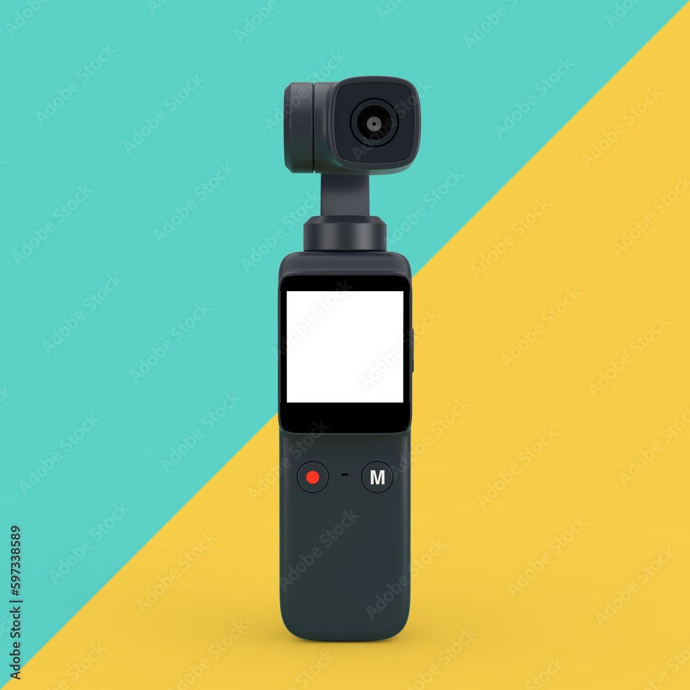 Aufkleber pocket handheld gimbal action camera. 3d rendering