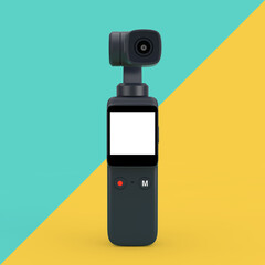Pocket Handheld Gimbal Action Camera. 3d Rendering