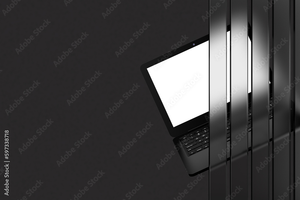 Leinwandbilder modern laptop computer notebook and blank screen for your design behind of glass panels. 3d renderin