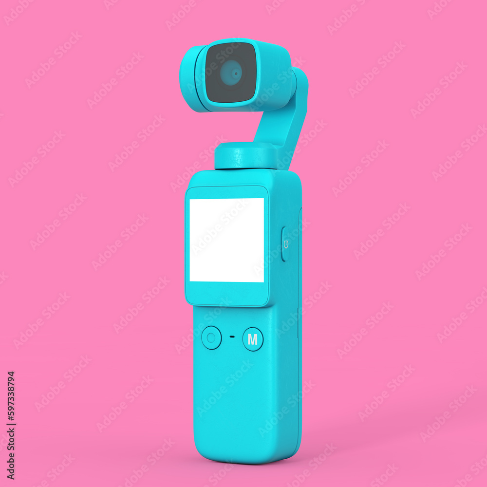 Aufkleber blue pocket handheld gimbal action camera in duotone style. 3d rendering