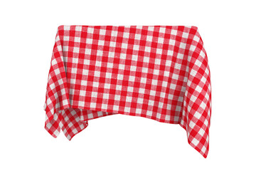 Surprise, Award or Prize Concept. Hidden Object Covered with Red Checkered Tablecloth Texture Fabric. 3d Rendering