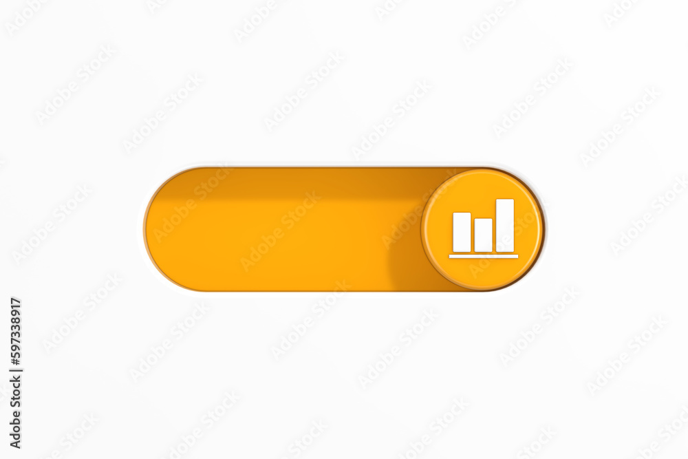 Poster yellow toggle switch slider with bar chart graph diagram statistical business icon. 3d rendering