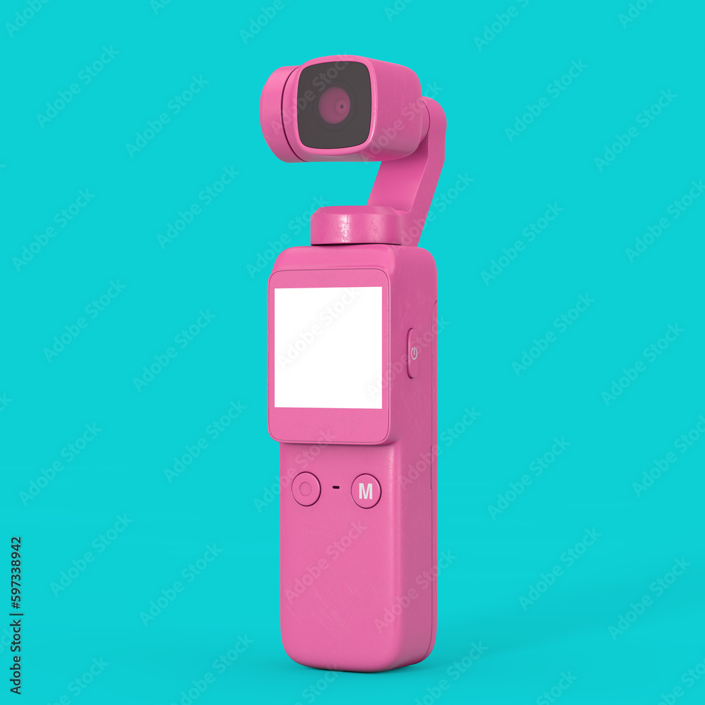 Aufkleber pink pocket handheld gimbal action camera in duotone style. 3d rendering