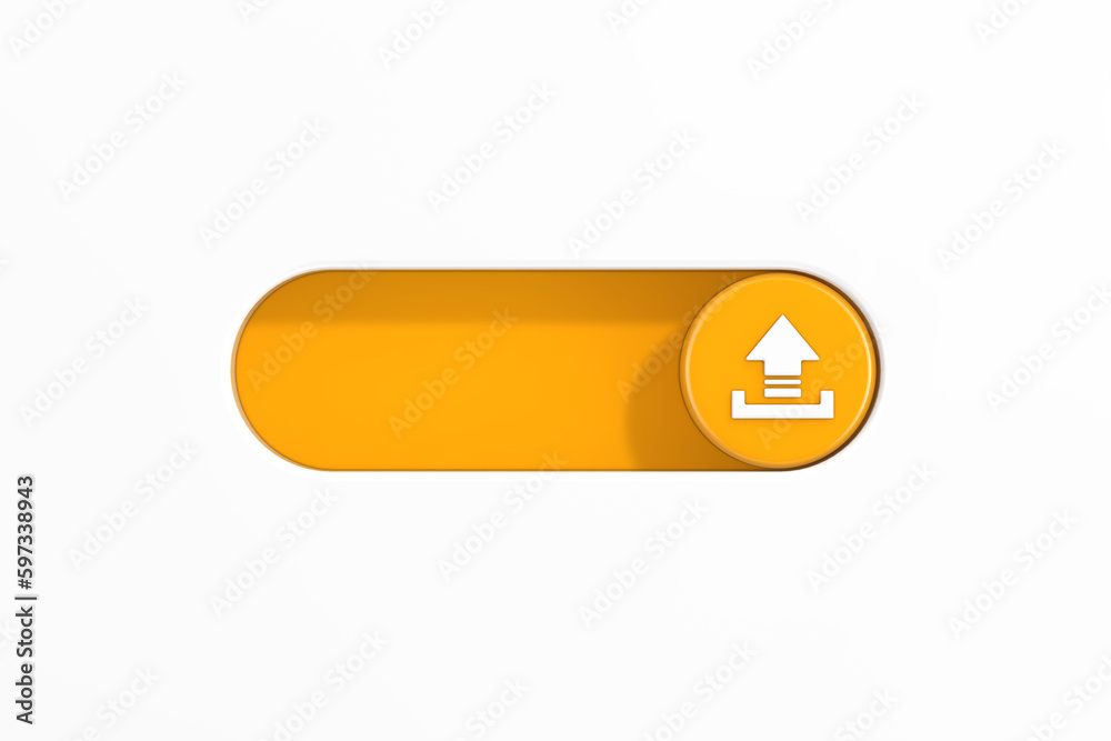 Poster yellow toggle switch slider with upload icon. 3d rendering