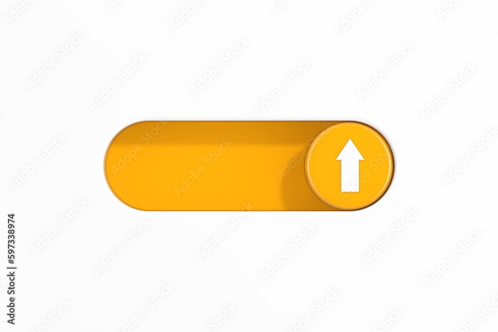Poster yellow toggle switch slider with arrow up direction icon. 3d rendering