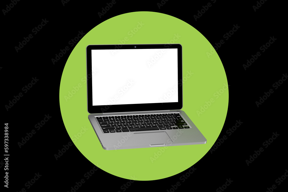 Poster modern mockup laptop computer notebook with blank screen for your design. 3d rendering