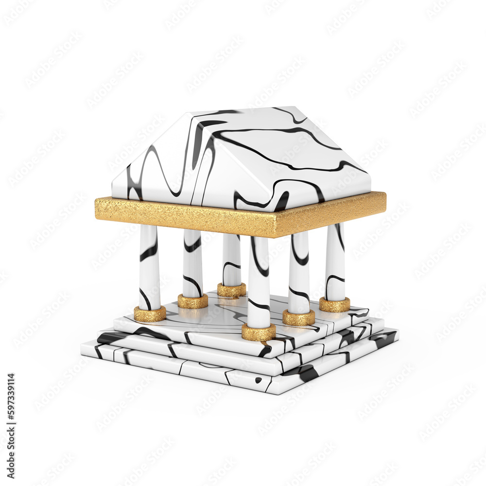 Poster cartoon ancient greece architecture law, bank or pantheon columns building icon. 3d rendering