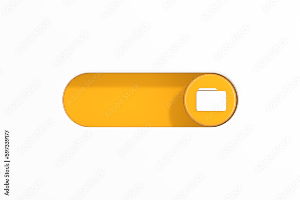 Poster yellow toggle switch slider with folder icon. 3d rendering