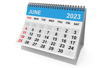 2023 Year June Calendar. 3d Rendering - obrazy, fototapety, plakaty
