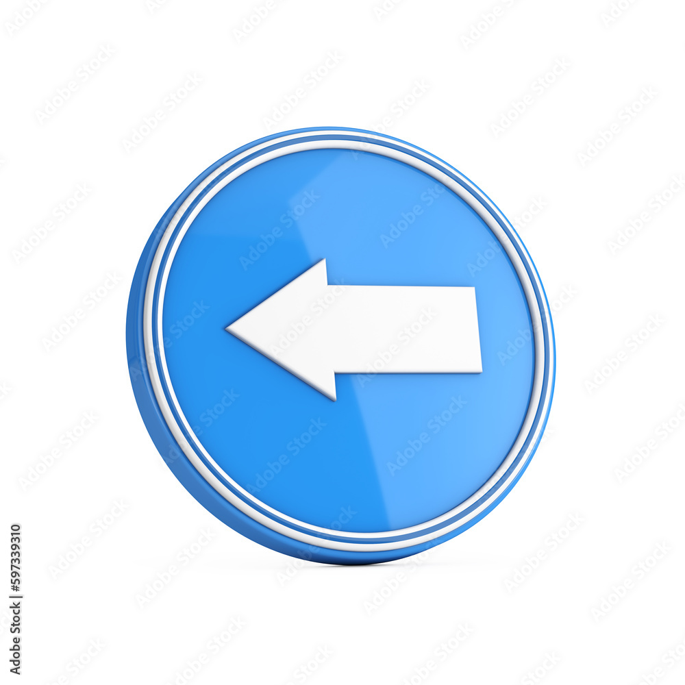 Fototapete left direction arrow icon in blue circle button. 3d rendering