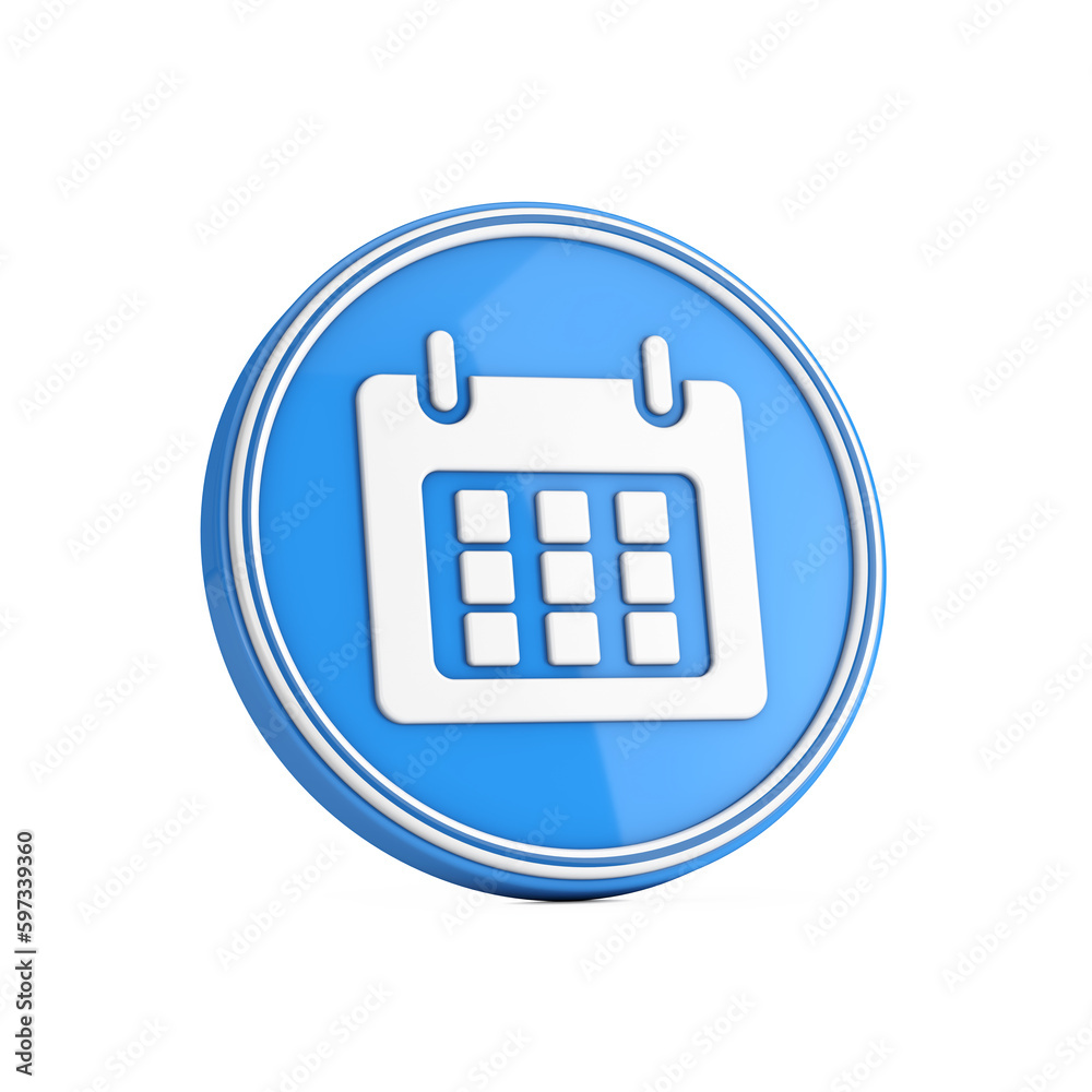 Aufkleber calendar icon in blue circle button. 3d rendering