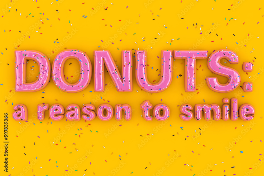 Poster donuts: a reason to smile sale slogan sign in shape of big strawberry pink glazed donut with sprinkl