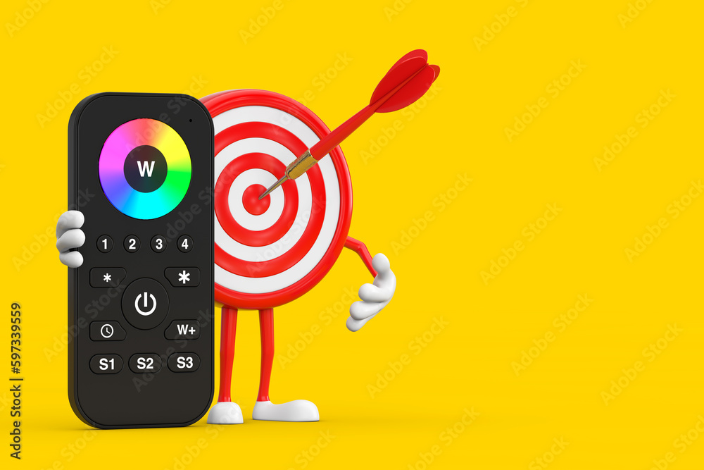 Aufkleber archery target and dart in center cartoon person character mascot with infrared remote lighting cont