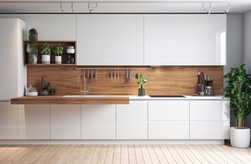 Fototapeta na wymiar Kitchen background with counter top view, generative ai