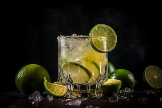 Picture of a margarita with a lime slice. Generative AI