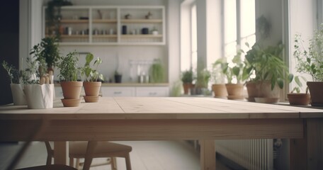 Fototapeta premium Kitchen background with counter top view, generative ai