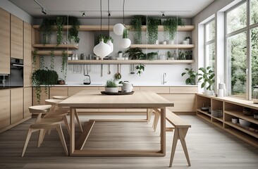 Kitchen background with counter top view, generative ai