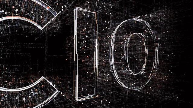 4k CIO animated word tag cloud,chief information officer,text design animation.The Matrix style binary computer code shaped text design animation,changing from zero to one digits,abstract future tech 