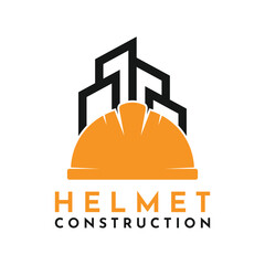 Building logo, architectural building vector logo design template. helmet and building modern logo combination