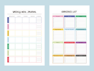 Meal Planner and groceries list planner. Plan you food day easily. Vector illustration