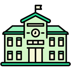 School Icon. City Building Symbol. Line Filled Icon Vector Stock