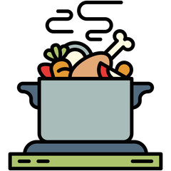 Stew Icon. Kitchen Utensils Symbol. Line Filled Icon Vector Stock