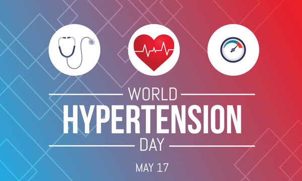 World Hypertension Day design background. It features hypertension elements in  circles, stethoscope, heart rate and blood pressure monitor. Vector illustration