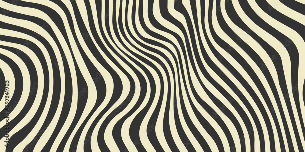 Leinwandbilder stylized zebra pattern. abstract wavy fluid stripes and stains background. retro monochrome texture 