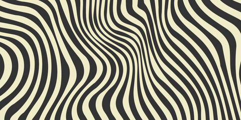 Stylized zebra pattern. Abstract wavy fluid stripes and stains background. Retro monochrome texture in 60s or 70s style. Liquid hippie wallpaper for cover, poster, flyer, banner. Vector