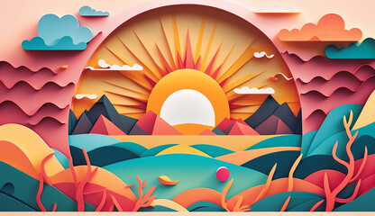 Radiant Horizon A Playful Illustration of a Sunrise. Generative AI