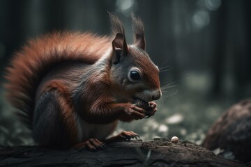 Naklejka na ściany i meble A squirrel nibbling on a nut. Generative AI