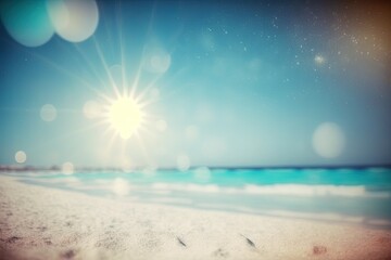 The sun shines brightly over a sandy beach, created with Generative Ai Technology
