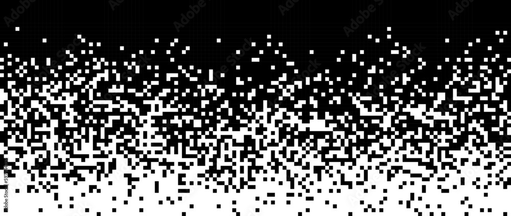 Poster Pixelated halftone gradient noise. black and white fading pixel texture. Dissolving wallpaper. Vector background