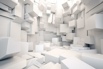 3D smooth rectangles abstract background on white. Generative AI