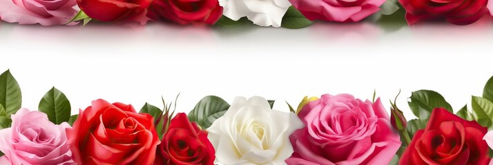 red and white rose with copy space isolated on white background, generative ai