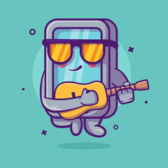 cool smartphone character mascot  playing guitar isolated cartoon in flat style design