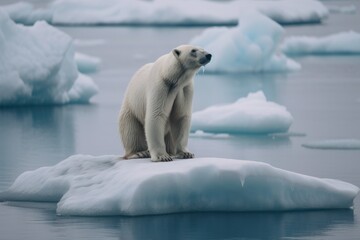 Fototapeta na wymiar A polar bear standing on an iceberg in the water, created with Generative Ai Technology