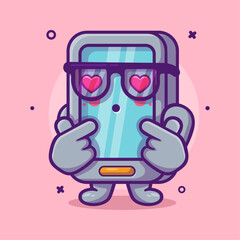 kawaii smartphone character mascot with love sign hand gesture isolated cartoon in flat style design