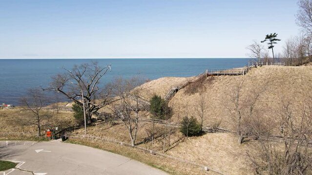 Aerial of Kruse park on Lake Michigan in Spring.