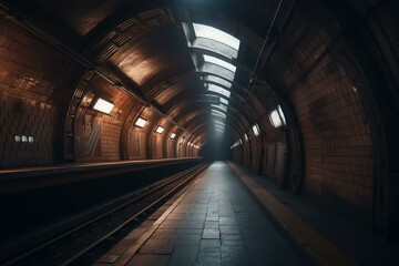 Fototapeta na wymiar Metro entering subway tunnel with vanishing perspective. Generative AI