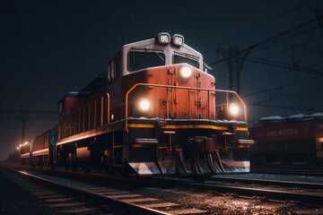Fototapeta na wymiar Locomotive on tracks. Generative AI