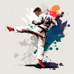 Obraz premium A painting of a man doing a taekwondo kick, created with Generative Ai Technology