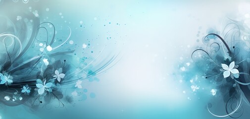 abstract background banner, blue gradient color with bokeh glitter glow light, flora flower light trail, Generative Ai