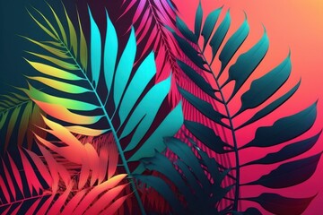 A close up of a palm leaf on a colorful background, created with Generative Ai Technology