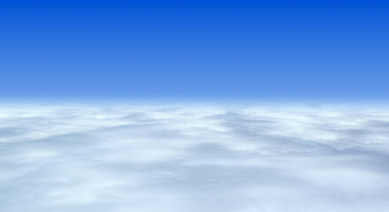 雲海を抜けた風景、さわやかな青空と太陽　夏・夏休み・旅行・飛行の背景イメージ
