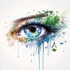 A painting of an eye with watercolor paint on it, created with Generative Ai Technology