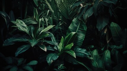 Naklejka na ściany i meble green lush tropical leaves , nature background , Generative AI